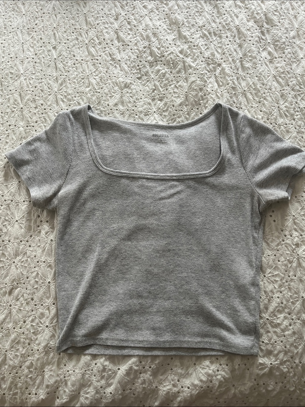 Hollister Light Gray Ribbed Square-Neck Crop Top